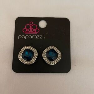 Paparazzi Clip On Blue and Silver Geometric Earrings